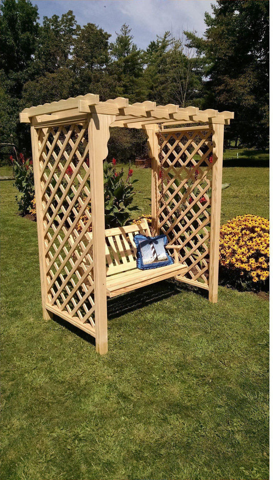 A & L FURNITURE CO. 5' Covington Pressure Treated Pine Arbor & Swing  - Ships FREE in 5-7 Business days - Rocking Furniture