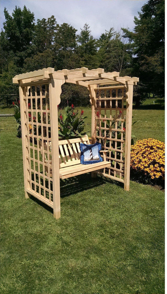 A & L FURNITURE CO. 5' Cambridge Pressure Treated Pine Arbor & Swing  - Ships FREE in 5-7 Business days - Rocking Furniture