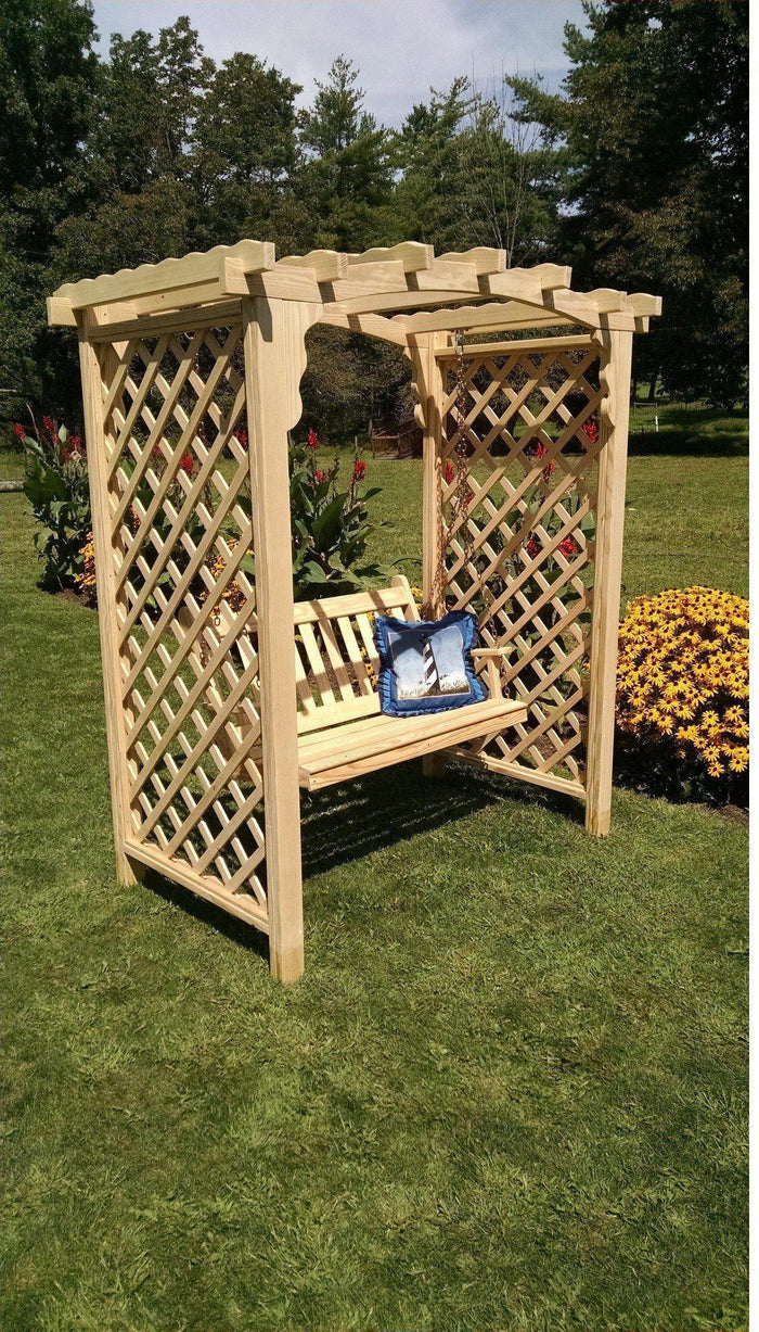 A & L FURNITURE CO. 5' Jamesport Pressure Treated Pine Arbor & Swing  - Ships FREE in 5-7 Business days - Rocking Furniture