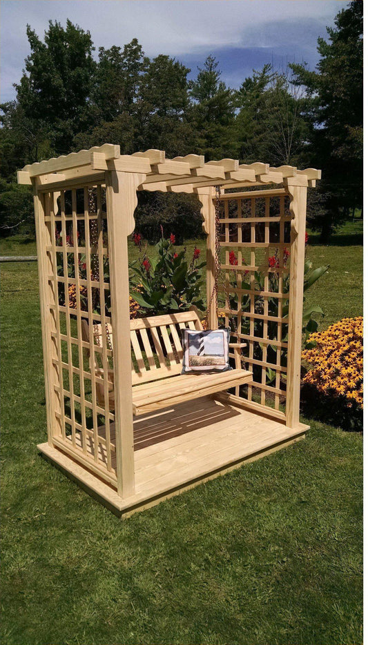 A & L FURNITURE CO. 6' Lexington Pressure Treated Pine Arbor w/ Deck & Swing  - Ships FREE in 5-7 Business days - Rocking Furniture
