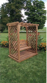 A & L FURNITURE CO. 5' Covington Pressure Treated Pine Arbor w/ Deck & Swing  - Ships FREE in 5-7 Business days - Rocking Furniture