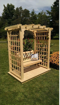 A & L FURNITURE CO. 6' Cambridge Pressure Treated Pine Arbor w/ Deck & Swing  - Ships FREE in 5-7 Business days - Rocking Furniture