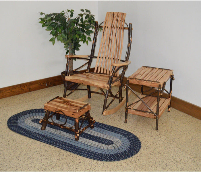 A & L Furniture Co. Amish Bentwood Hickory 9-Slat Rocker Chair w Foot Stool / End Table Set  - Ships FREE in 5-7 Business days - Rocking Furniture