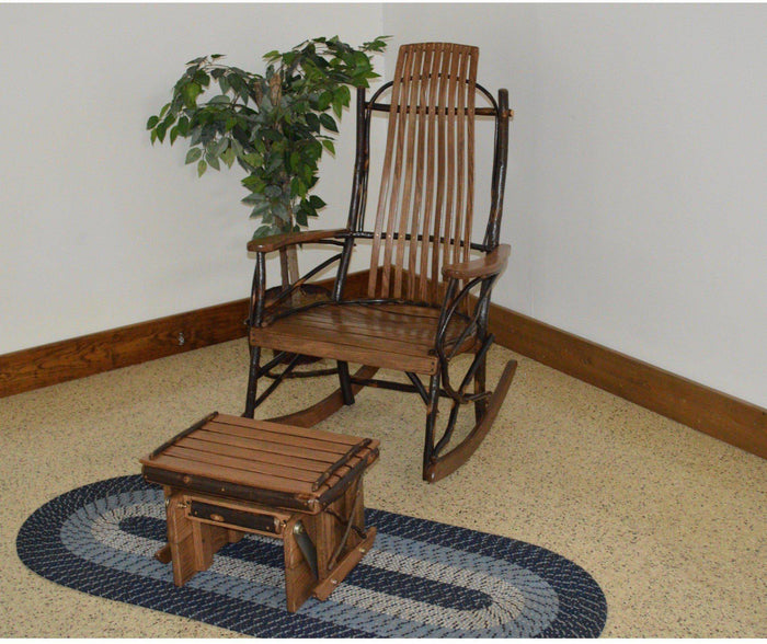 A & L Furniture Co. Amish Bentwood Hickory 9-Slat Rocking Chair with Gliding Ottoman Set  - Ships FREE in 5-7 Business days - Rocking Furniture