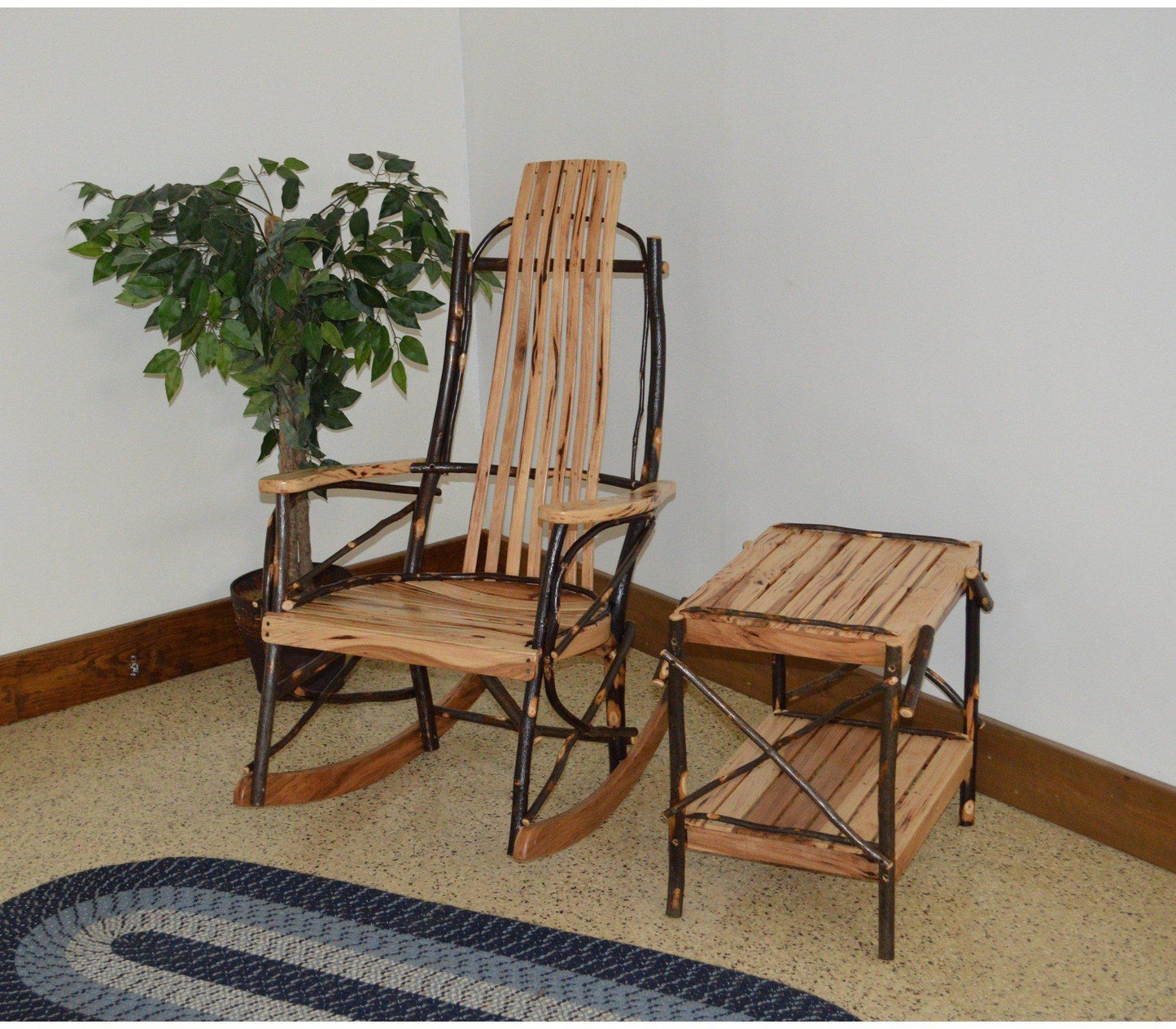 A & L Furniture Co. Amish Bentwood 7-Slat Hickory Rocking Chair With End Table Set  - Ships FREE in 5-7 Business days - Rocking Furniture