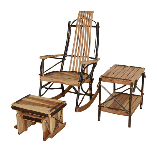 A&L Furniture Co. Amish Bentwood 7-Slat Hickory Rocking Chair With Gliding Ottoman and End Table Set - LEAD TIME TO SHIP 4 WEEKS OR LESS