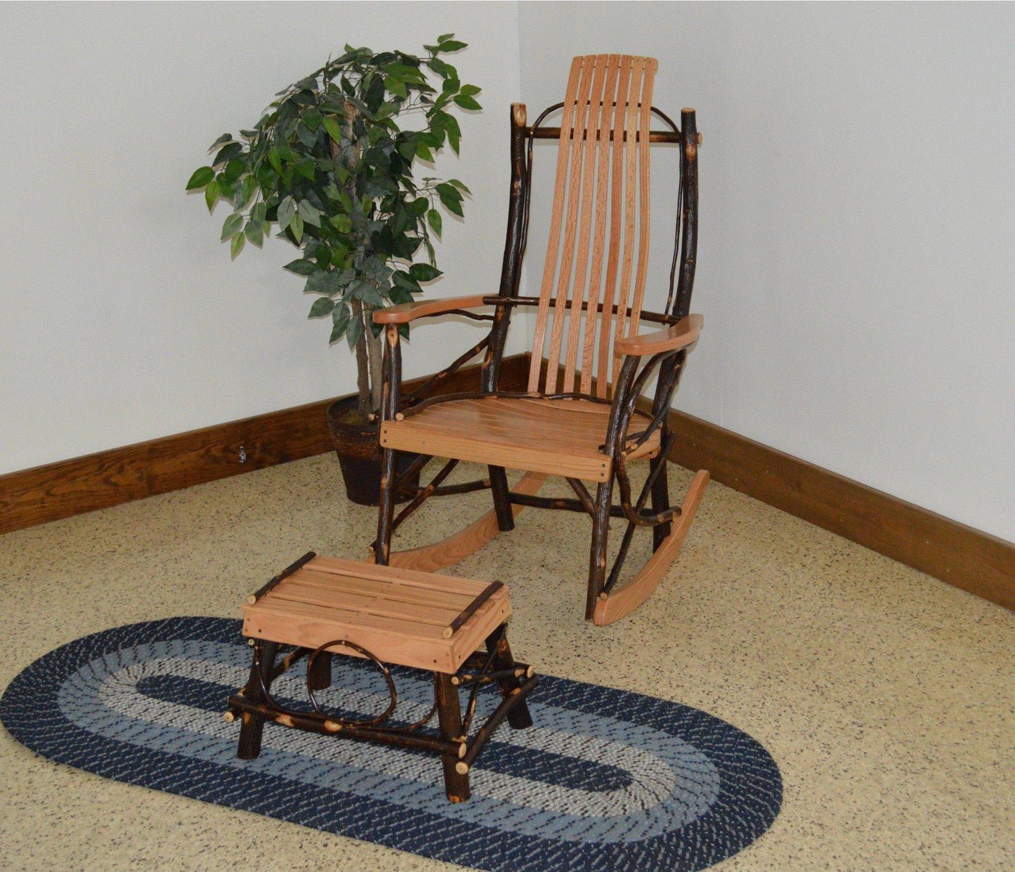 A & L Furniture Co. Amish Bentwood. 7-Slat Hickory Rocking Chair With Foot Stool Set  - Ships FREE in 5-7 Business days - Rocking Furniture