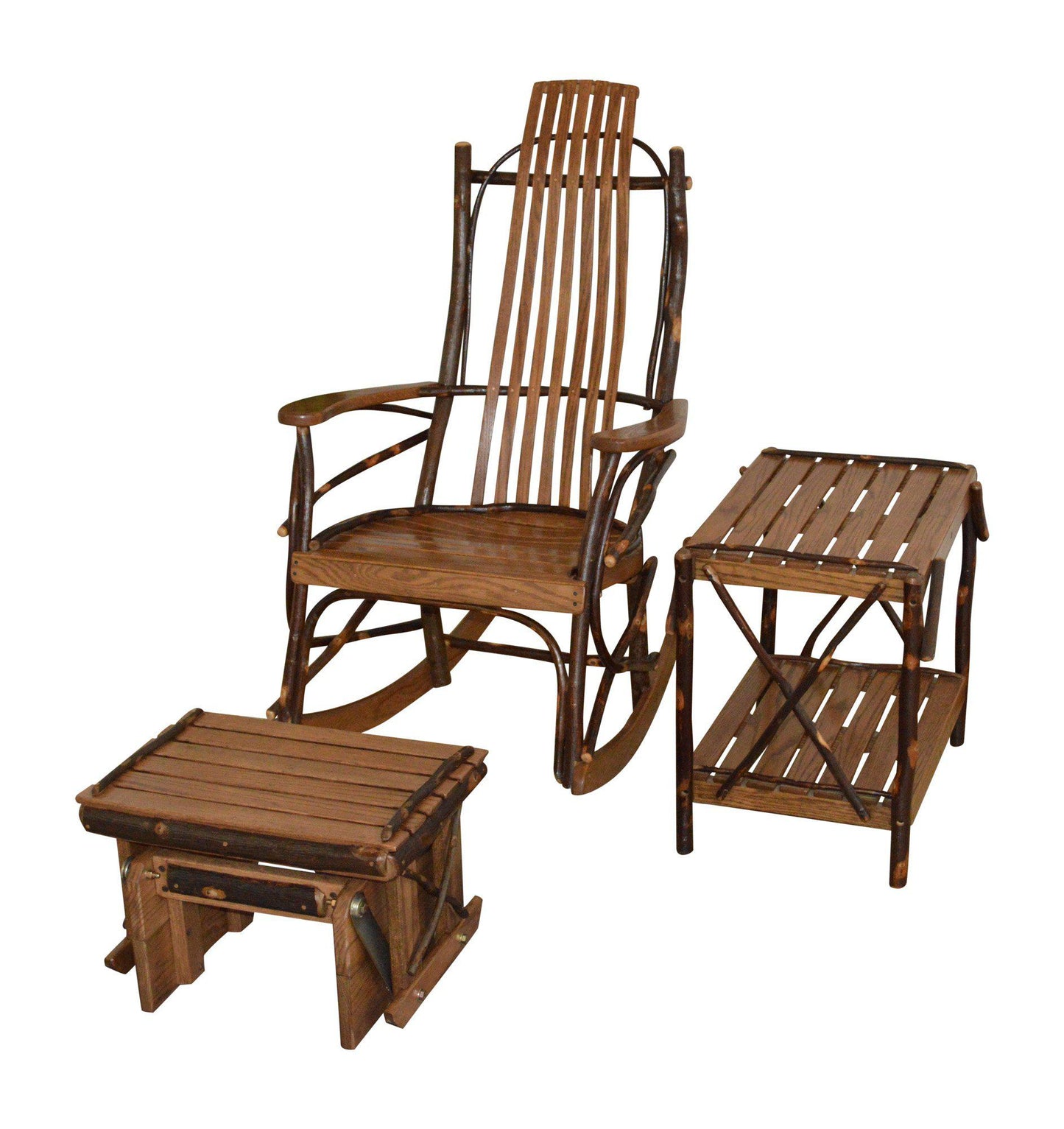 A&L Furniture Co. Amish Bentwood 7-Slat Hickory Rocking Chair With Gliding Ottoman and End Table Set - LEAD TIME TO SHIP 10 BUSINESS DAYS