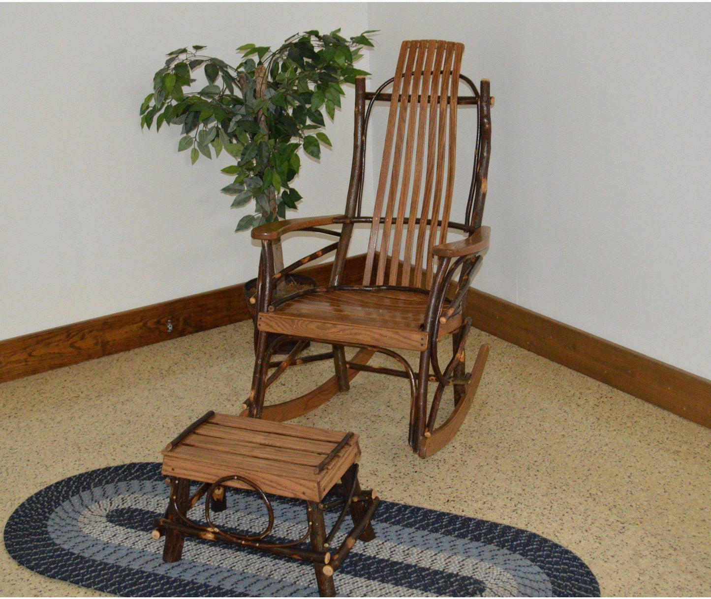 A & L Furniture Co. Amish Bentwood Hickory 9-Slat Rocking Chair with Foot Stool Set  - Ships FREE in 5-7 Business days - Rocking Furniture