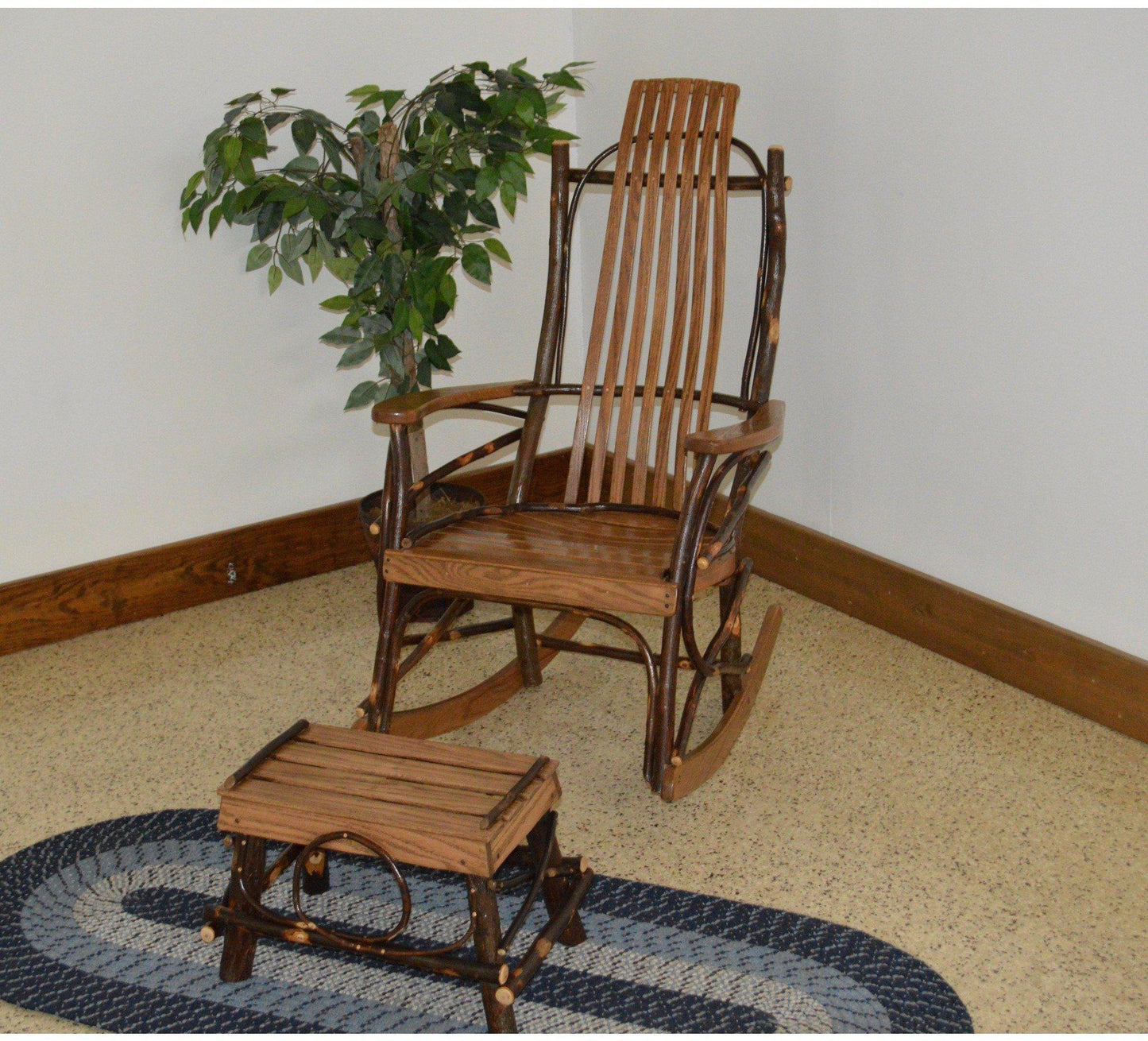 A & L Furniture Co. Amish Bentwood. 7-Slat Hickory Rocking Chair With Foot Stool Set  - Ships FREE in 5-7 Business days - Rocking Furniture