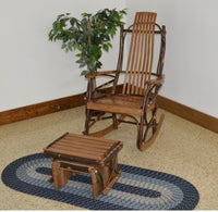 A & L Furniture Co. Amish Bentwood 7-Slat Hickory Rocking Chair With Gliding Ottoman Set  - Ships FREE in 5-7 Business days - Rocking Furniture
