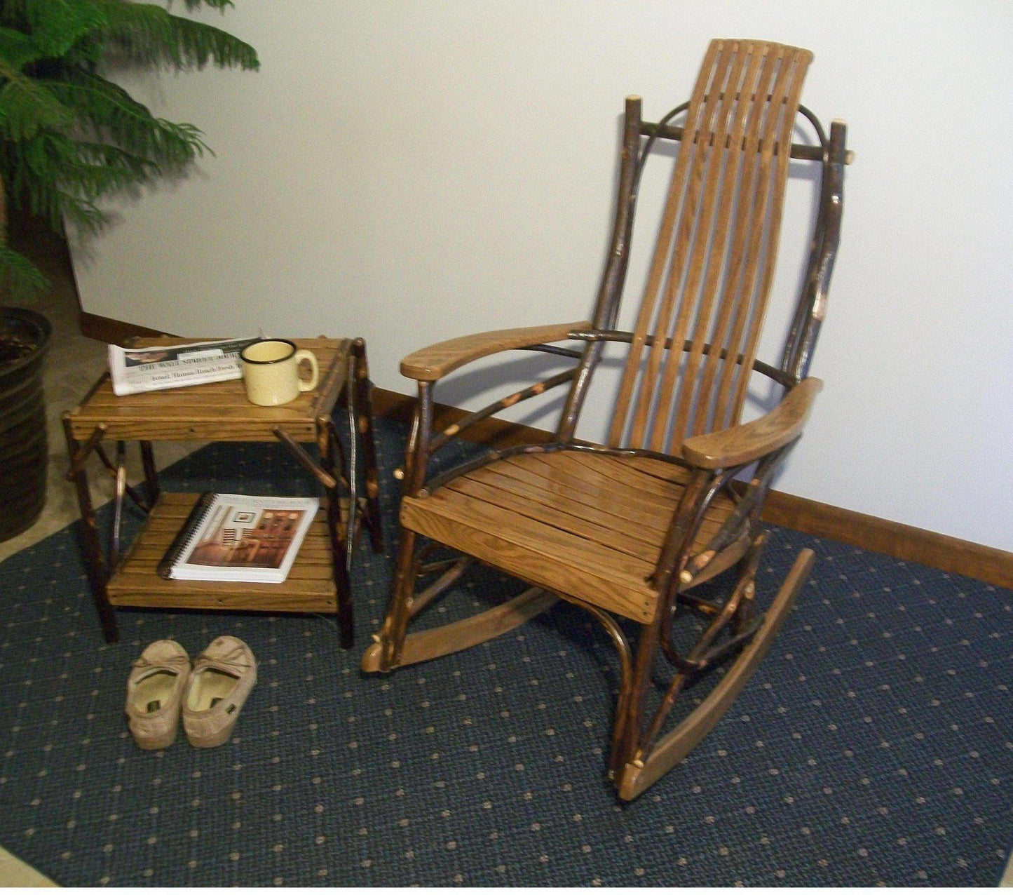 A & L Furniture Co. Amish Bentwood 7-Slat Hickory Rocking Chair With End Table Set  - Ships FREE in 5-7 Business days - Rocking Furniture