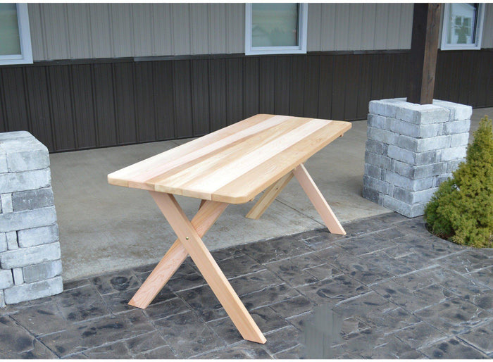 A & L FURNITURE CO. Western Red Cedar 70" Cross-leg Table Only - Specify for FREE 2" Umbrella Hole  - Ships FREE in 5-7 Business days - Rocking Furniture