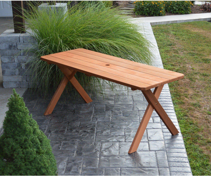 A & L FURNITURE CO. Western Red Cedar 70" Cross-leg Table Only - Specify for FREE 2" Umbrella Hole  - Ships FREE in 5-7 Business days - Rocking Furniture