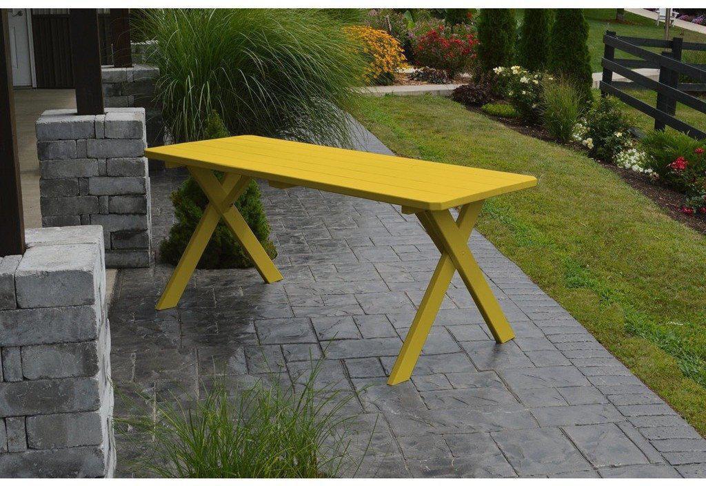 A & L Furniture Co. Yellow Pine 94" Cross-leg Table Only - Specify For Free 2" Umbrella Hole  - Ships FREE in 5-7 Business days - Rocking Furniture