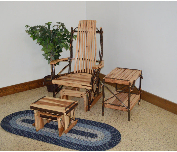 A&L Furniture Amish Bentwood Hickory Glider Rocker With Gliding Ottoman and End Table Set LEAD TIME TO SHIP 10 BUSINESS DAYS