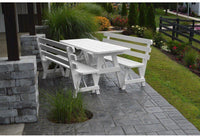 A&L Furniture Co. Yellow Pine 6' Table w/2 Backed Benches - Umbrella Hole - Rocking Furniture