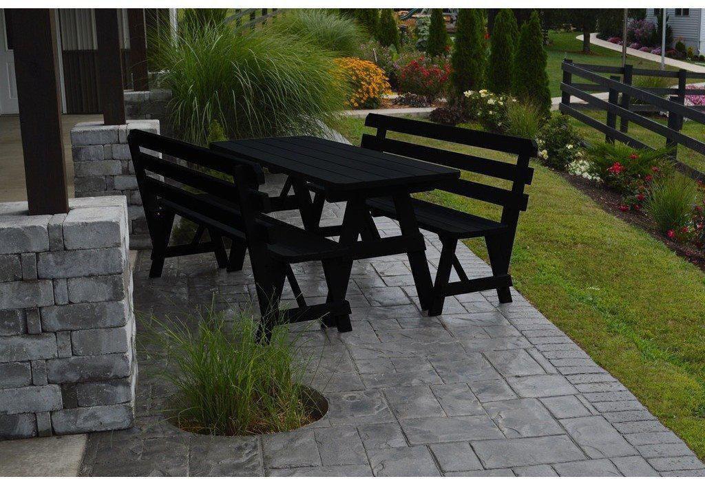 A&L Furniture Co. Yellow Pine 6' Table w/2 Backed Benches - Umbrella Hole - Rocking Furniture