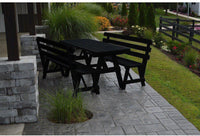A&L Furniture Co. Yellow Pine 6' Table w/2 Backed Benches - Umbrella Hole - Rocking Furniture