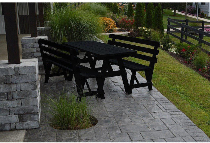 A&L Furniture Co. Yellow Pine 6' Table w/2 Backed Benches - Umbrella Hole - Rocking Furniture