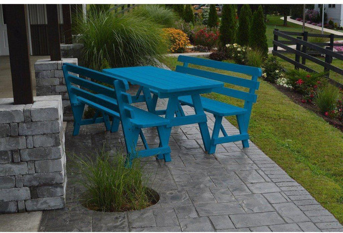 A&L Furniture Co. Yellow Pine 6' Table w/2 Backed Benches - Umbrella Hole - Rocking Furniture