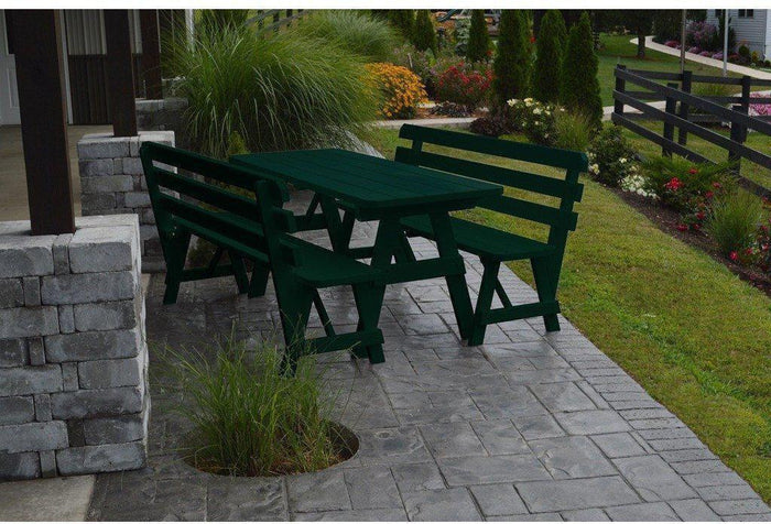 A&L Furniture Co. Yellow Pine 6' Table w/2 Backed Benches - Umbrella Hole - Rocking Furniture