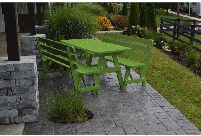 A&L Furniture Co. Yellow Pine 8' Table w/2 Backed Benches - Umbrella Hole - Rocking Furniture