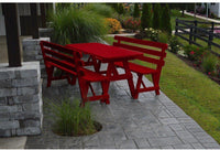 A&L Furniture Co. Yellow Pine 6' Table w/2 Backed Benches - Umbrella Hole - Rocking Furniture