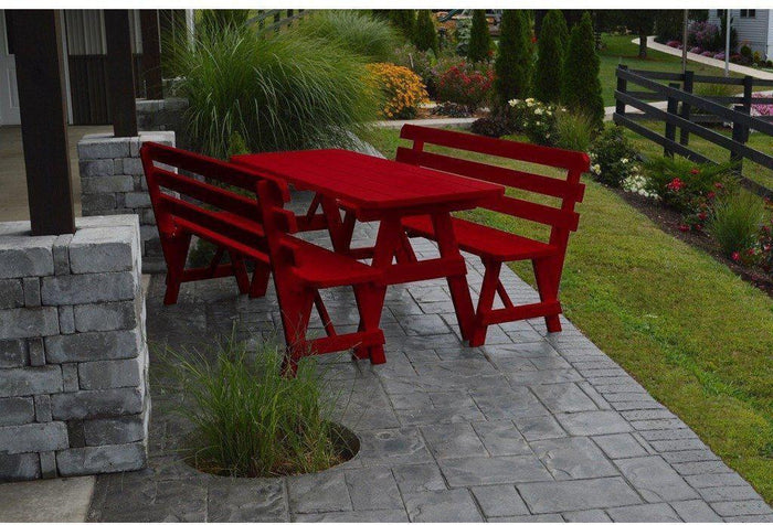 A&L Furniture Co. Yellow Pine 6' Table w/2 Backed Benches - Umbrella Hole - Rocking Furniture