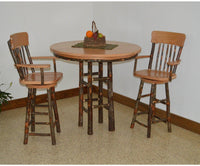 A & L Furniture Co. Hickory 3 Piece Bar table with Hickory Panel Back Swivel Barchairs  - Ships FREE in 5-7 Business days - Rocking Furniture