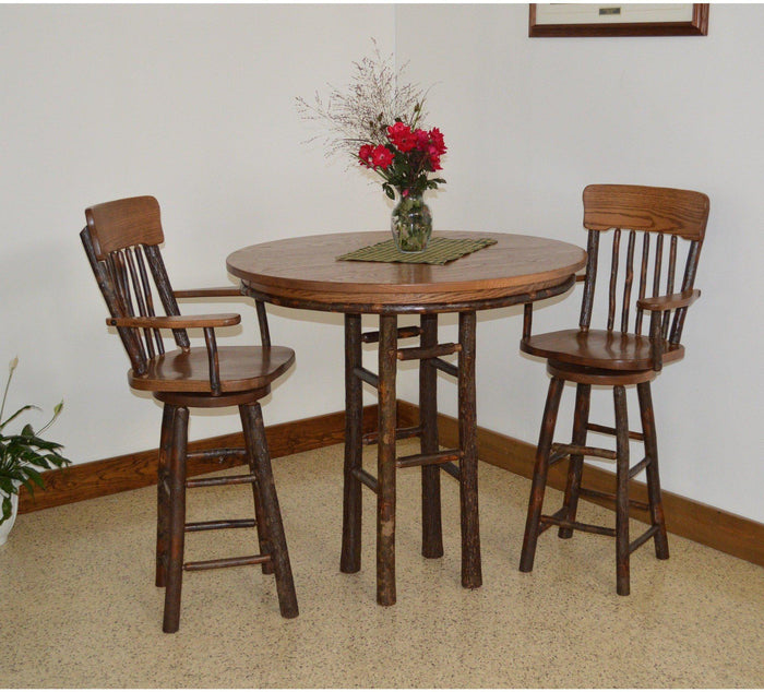 A & L Furniture Co. Hickory 3 Piece Bar table with Hickory Panel Back Swivel Barchairs  - Ships FREE in 5-7 Business days - Rocking Furniture