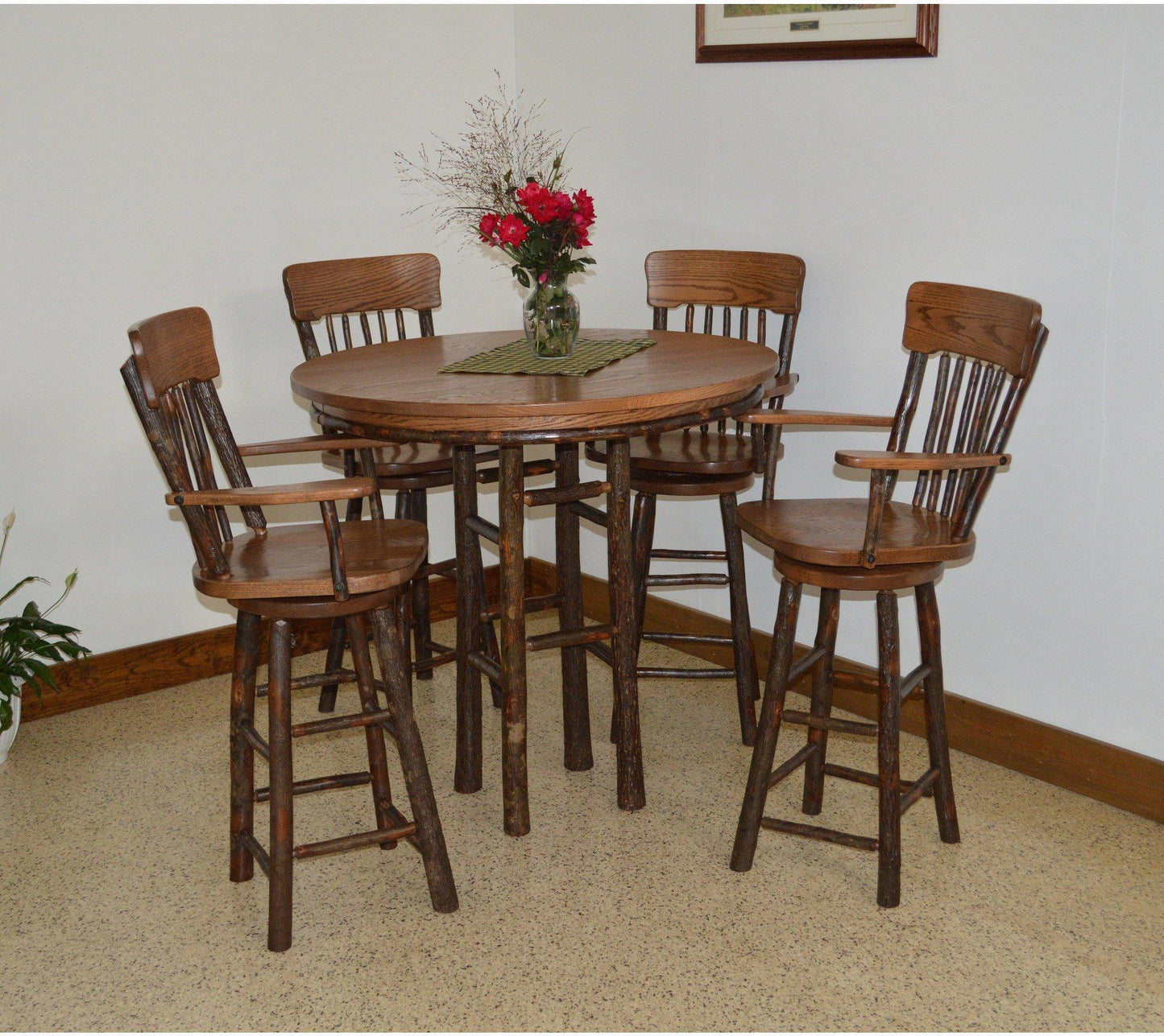 A & L FURNITURE CO. HICKORY 5 PIECE BAR TABLE SET W/ HICKORY PANEL BACK SWIVEL BAR CHAIRS  - Ships FREE in 5-7 Business days - Rocking Furniture