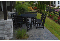 A & L Furniture Co. Yellow Pine 43" Sq. Table w/ 4 Backed Benches- Umbrella Hole  - Ships FREE in 5-7 Business days - Rocking Furniture