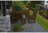 A & L Furniture Co. Yellow Pine 43" Sq. Table w/ 4 Backed Benches- Umbrella Hole  - Ships FREE in 5-7 Business days - Rocking Furniture