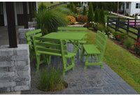 A & L Furniture Co. Yellow Pine 43" Sq. Table w/ 4 Backed Benches- Umbrella Hole  - Ships FREE in 5-7 Business days - Rocking Furniture