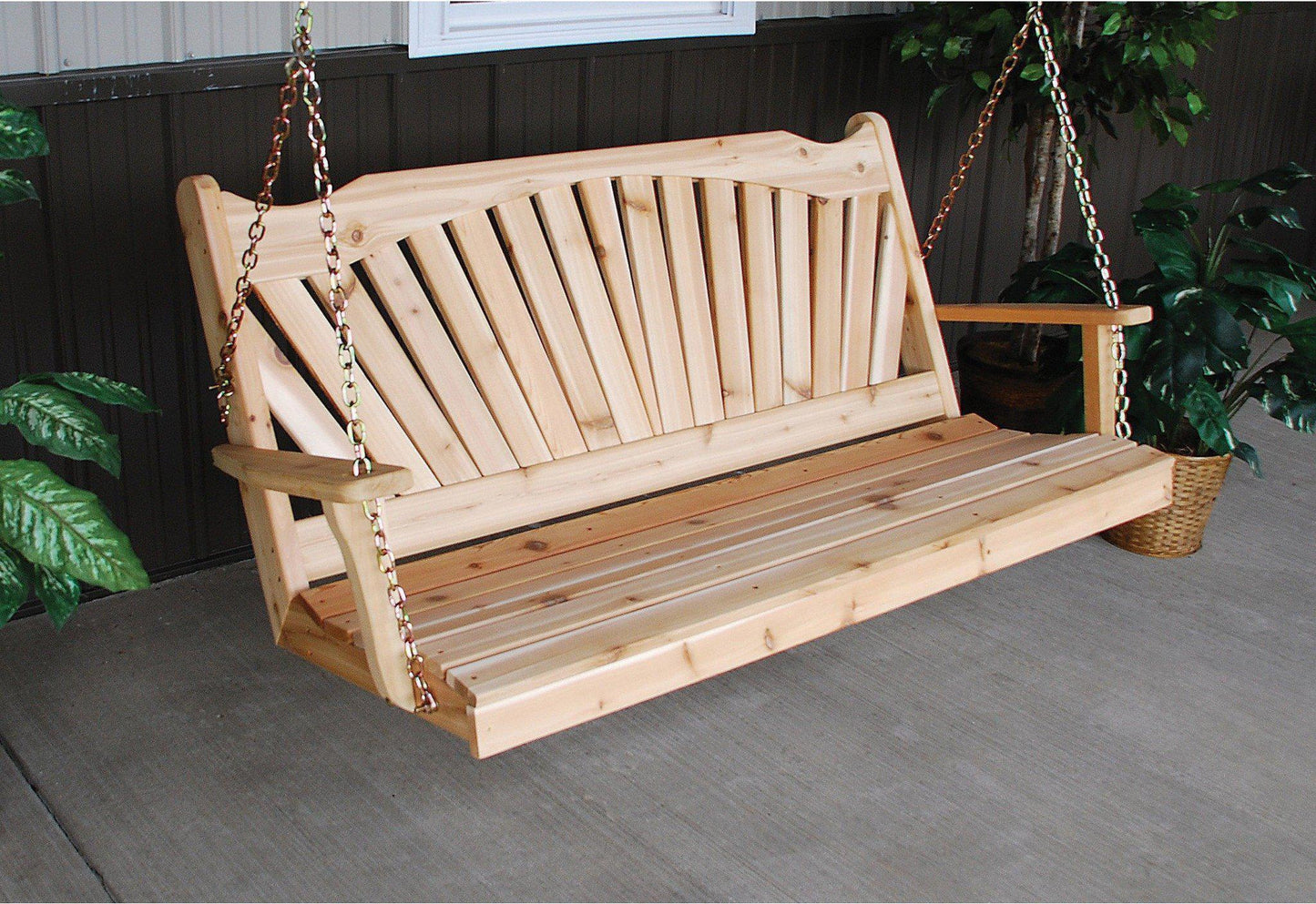 A & L FURNITURE CO. Western Red Cedar 5' Fanback Swing  - Ships FREE in 5-7 Business days - Rocking Furniture