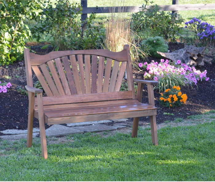 A&L Furniture Co. Western Red Cedar 4' Fanback Garden Bench  - Ships FREE in 5-7 Business days - Rocking Furniture