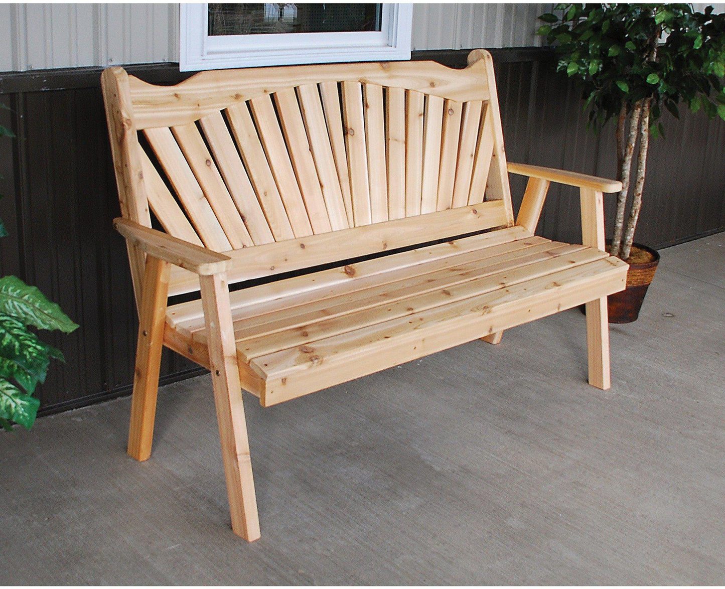 A&L Furniture Co. Western Red Cedar 4' Fanback Garden Bench  - Ships FREE in 5-7 Business days - Rocking Furniture