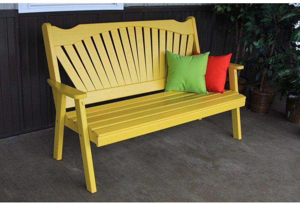 A & L Furniture Co. Yellow Pine 4' Fanback Garden Bench  - Ships FREE in 5-7 Business days - Rocking Furniture
