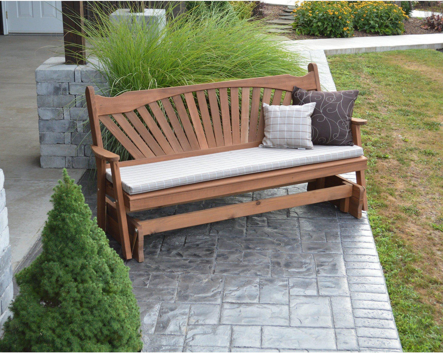 A & L FURNITURE CO. Western Red Cedar 6' Fanback Glider  - Ships FREE in 5-7 Business days - Rocking Furniture