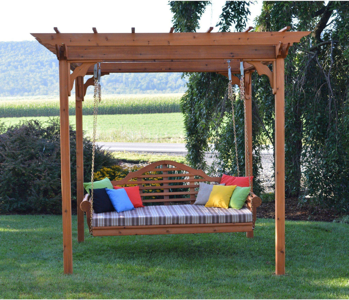 A & L FURNITURE CO. Western Red Cedar 8' x 8' Pergola W/ Swing Hangers  - Ships FREE in 5-7 Business days - Rocking Furniture