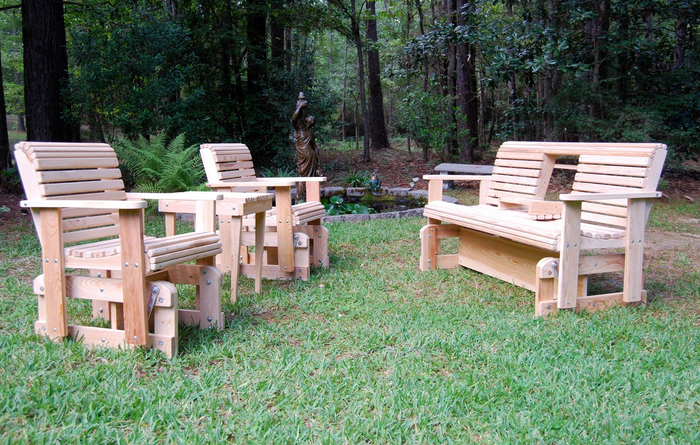 VINGLI Outdoor Wood Glider Chair - Patio Glider With Cup Holder & Smooth Rocking Mechanism, 600lb Capacity