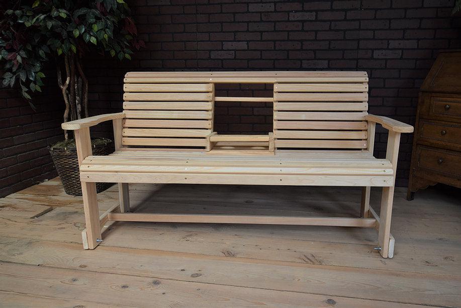 LA Swings Inc. 5ft Cypress Rollback Outdoor Stationary Bench with Flipdown Center Console - LEAD TIME TO SHIP  (UNFINISHED 7 BUSINESS DAYS) - (FINISHED 15 BUSINESS DAYS)