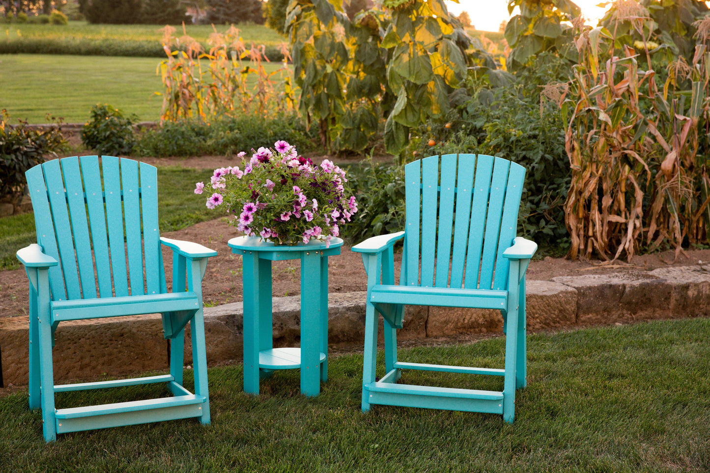 Wildridge Recycled Plastic High Adirondack Chair Table Set  - Aruba Blue