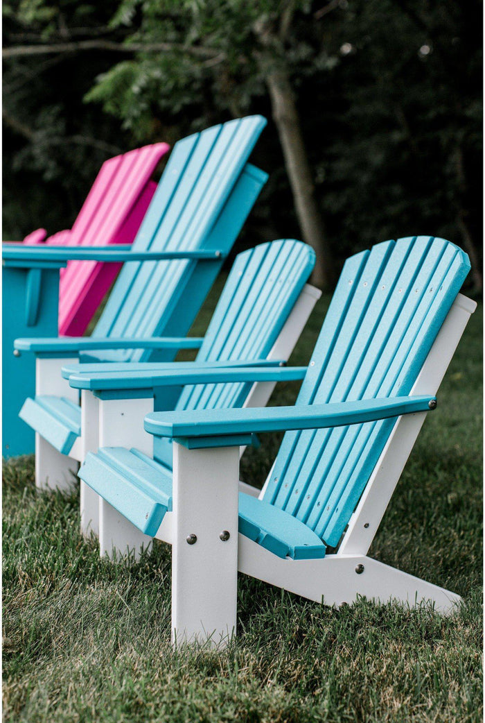 wildridge outdoor recycled plastic children's adirondack chair aruba blue on white side view