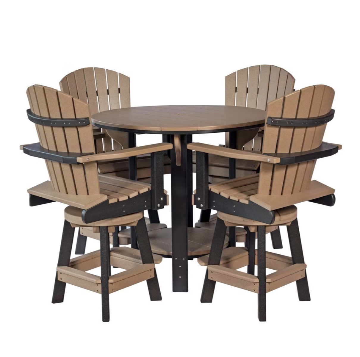 Leisure Lawns Amish Recycled Plastic Balcony 48" Table & Fan-Back 5 Piece Swivel Chair Set (BAR HEIGHT) - LEAD TIME TO SHIP 6 WEEKS OR LESS