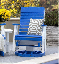 leisure lawns recycled plastic amish curve-back swivel glider chair blue on white