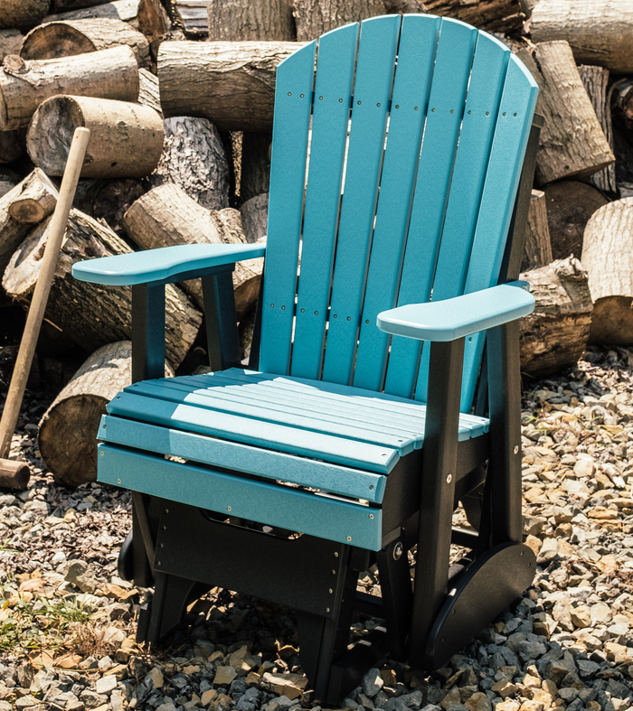 luxcraft recycled plastic 2' adirondack glider chair aruba blue on black