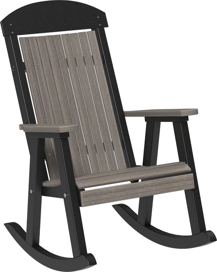 luxcraft poly classic highback porch rocking chair coastal gray on black
