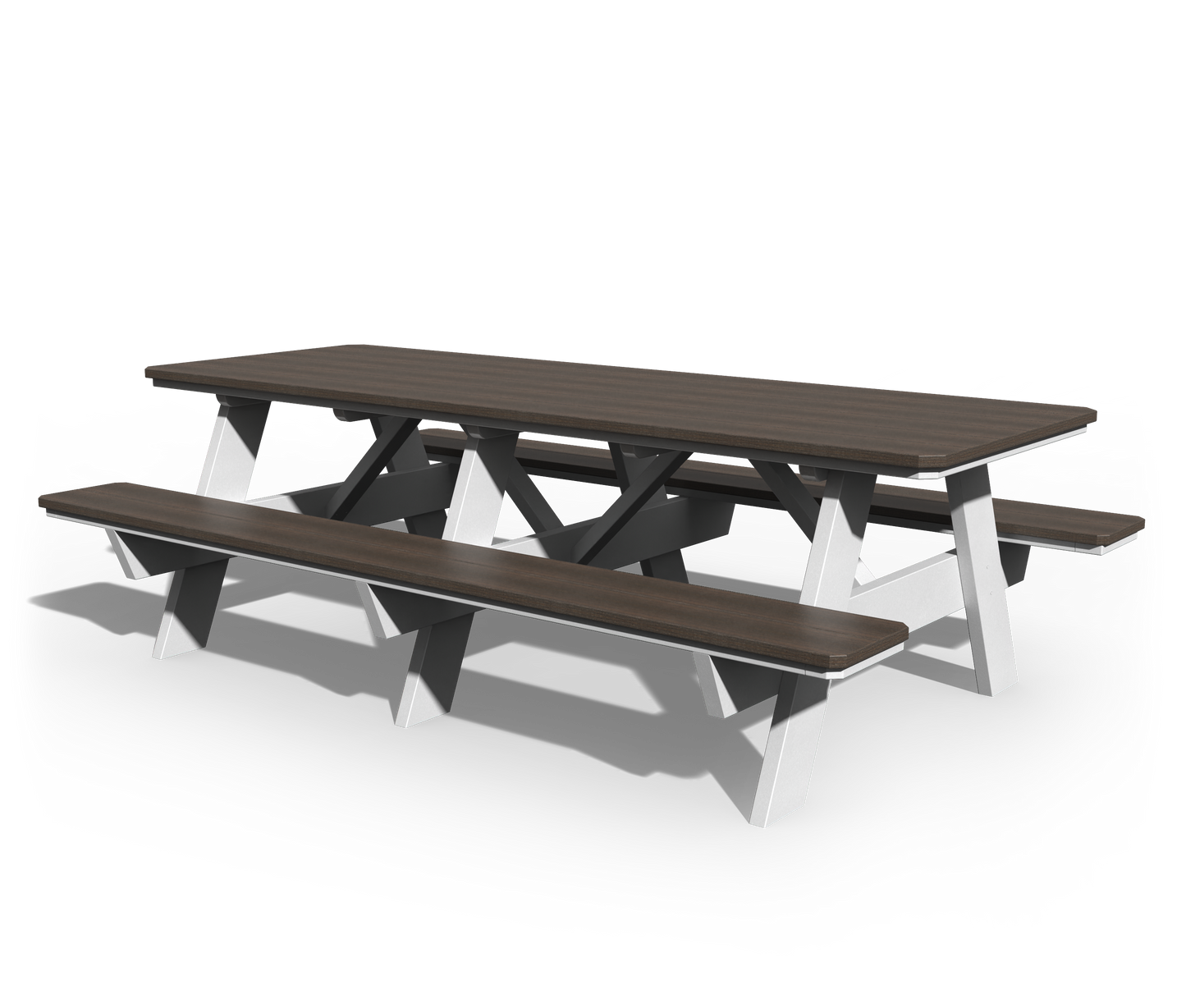 Patiova Recycled Plastic 3'x8' Picnic Table with Seats Attached - LEAD TIME TO SHIP 3 WEEKS
